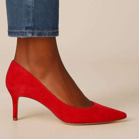 Louise Et Cie Red Suede Pointed Toe Kitten Heels Size 8.5M - Picture 1 of 16